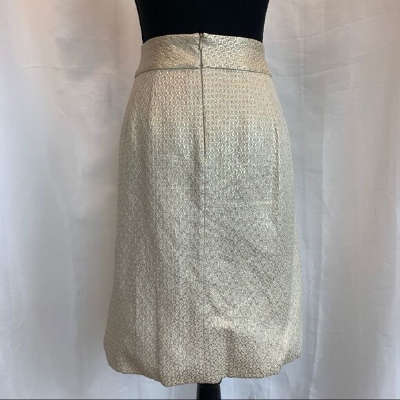 PINK Tartan cream gold metallic jacquard pleated skirt Sz 8 NWOT - Picture 4 of 12